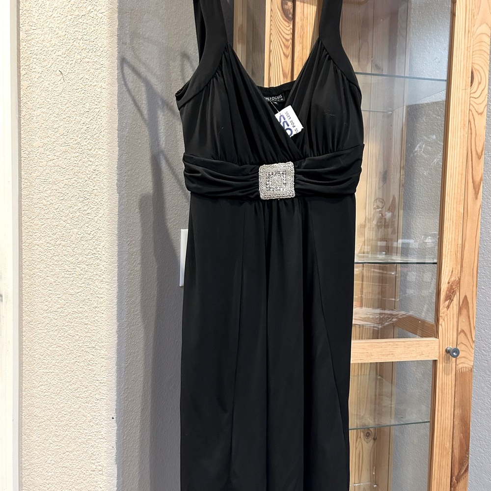 NWT black sleeveless dress with crystal rhinestones accent